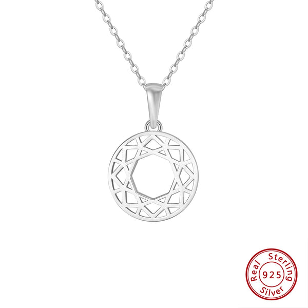 925 Sterling Silver 14K Gold Round Hollow Pendant Necklace for Women