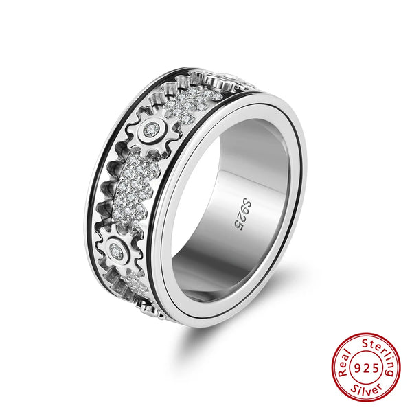 925 Sterling Silver Rotating Gear Rings for Men