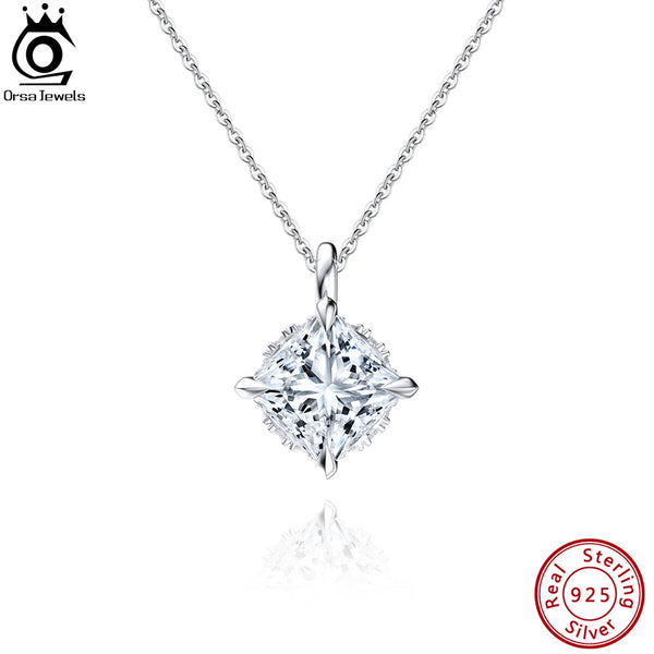 925 Sterling Silver Solitaire 8A Premium Cubic Zirconia Bridal Pendant Necklace for Women