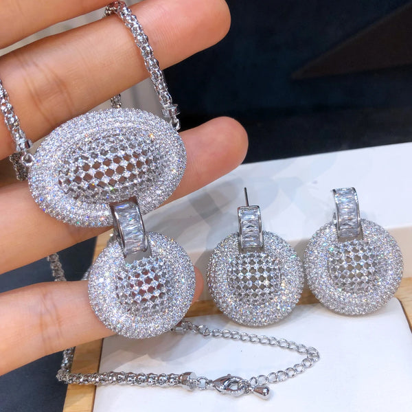 Luxury 2PCS Big Pendant Necklace Earrings Jewelry Set Super Original Fashion Accessories for Women