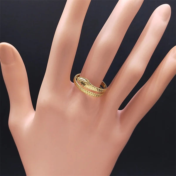 Punk Snake Rings for Women Gold Color Stainless Steel Ring