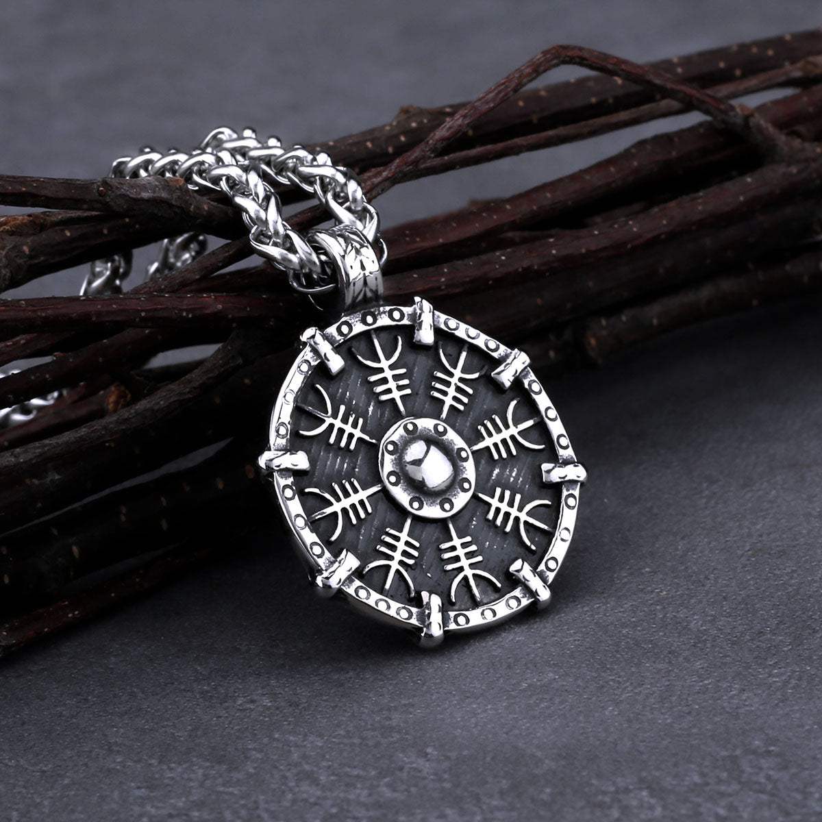 Stainless Steel Viking Rune Compass Necklace for Men