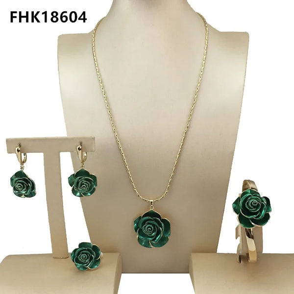 Dubai Costume Jewelry  Beautiful Flower Necklace and Earrings