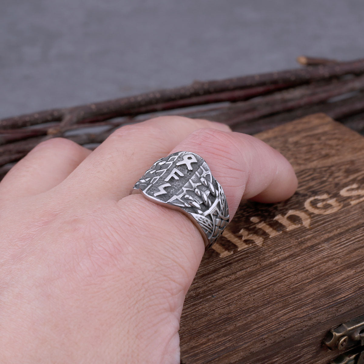 Stainless Steel Virgin Odin Rune Ring Men‘s Retro Nordic Totem Punk Celtic Knot Ring