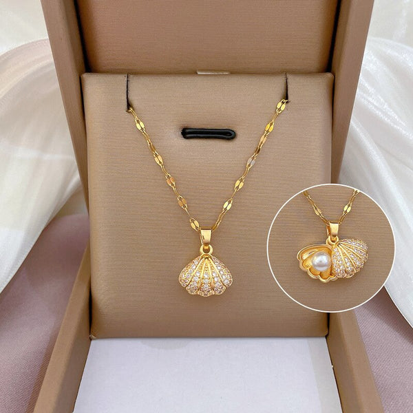 Elegant Temperament Shy Shell Pearl Pendant Necklace For Women