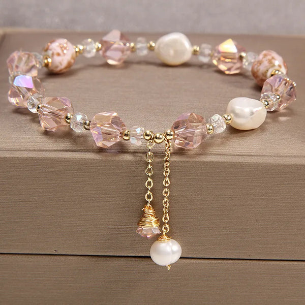 Luxury Fashion Pink Crystal Natural Pearl Bracelet for Women