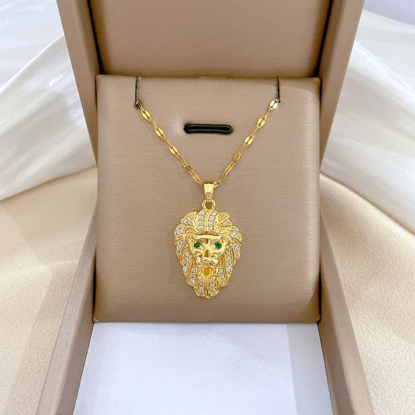 Gold Plated Punk Exaggerate King of Beasts Lion Pendant Neckalce For Women