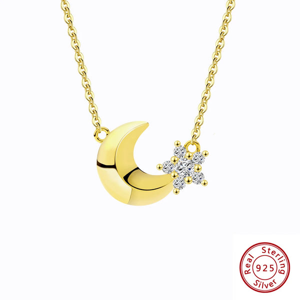 Moon and Star Pendant for Women 925 Sterling Silver