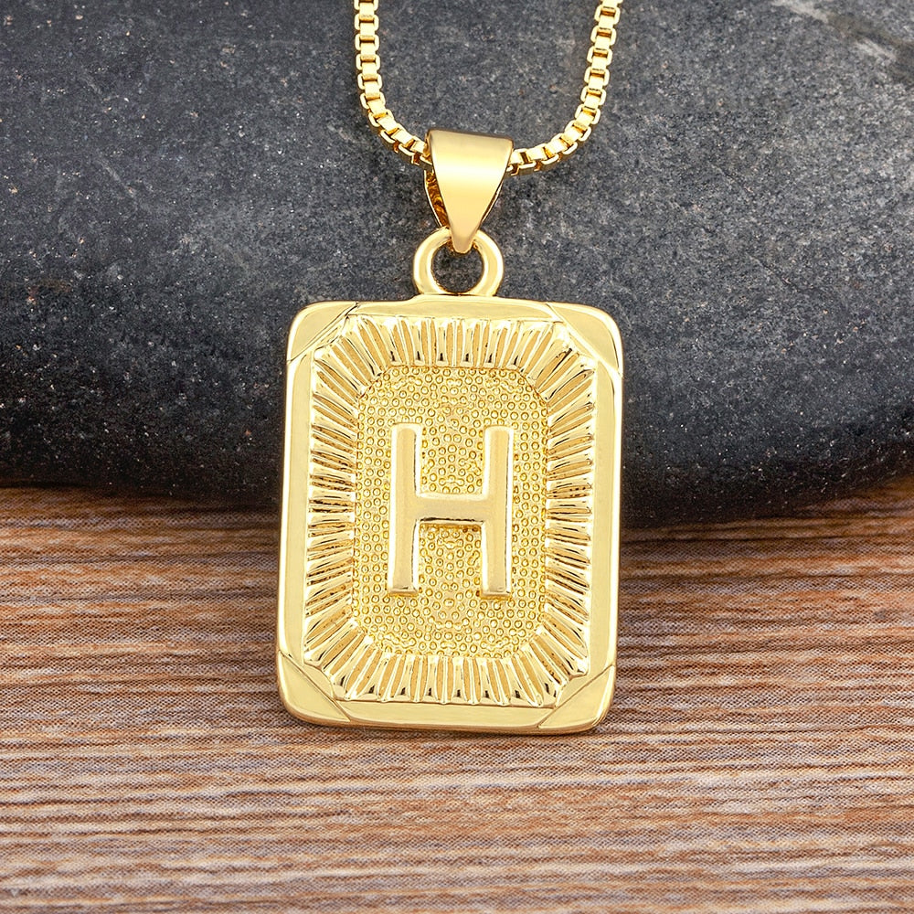 Light Luxury Design Geometric Inlay A-Z Letter Pendant Gold Plated Necklace