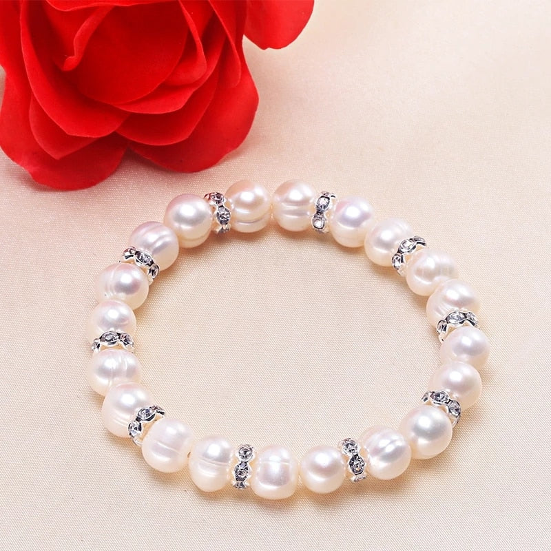 White 8-9mm Baroque Natural Freshwater Pearl Strand Bracelet For Women