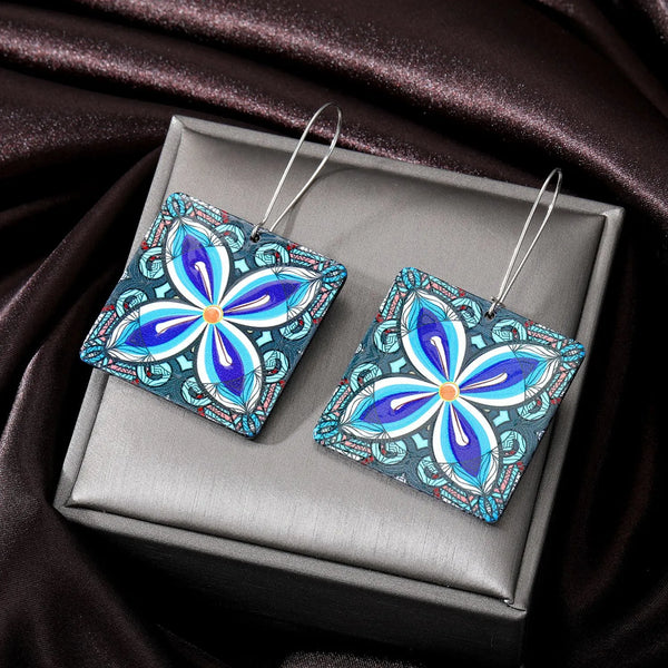 Bohemian Painted Flower Eyes Butterfly Acrylic Earrings for Women