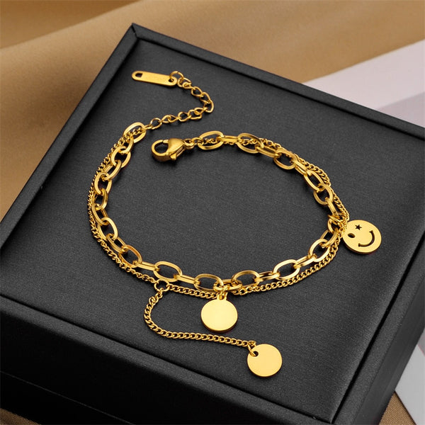 Gold Plated Bracelet Simple Personality Smile Facet Pendant Bangle For Women