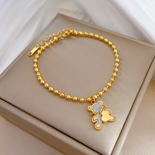 Gold Plated Cute Heart Bear Shell Pendant Bracelet For Women