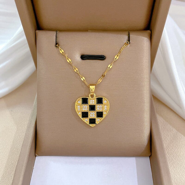 Gold Color Love Heart Thousand Bird Grid Pendant Necklace Temperament For Women