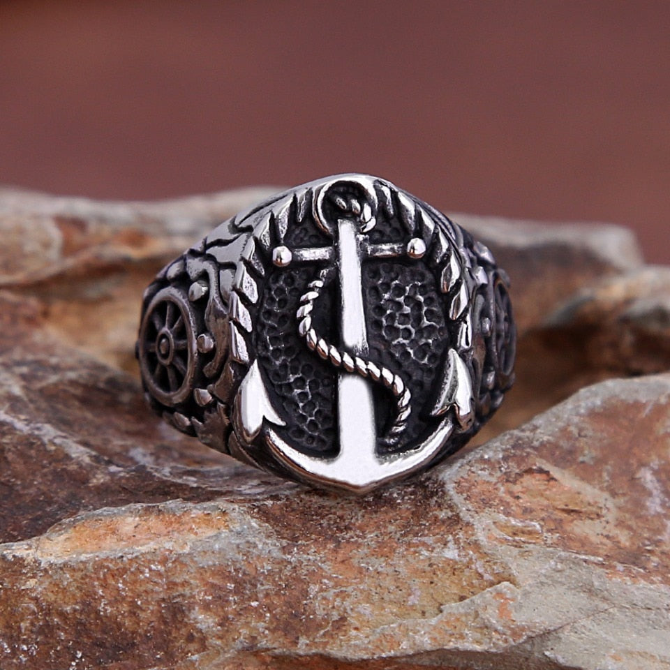 Vintage Stainless Steel Viking Anchor Ring For Men Women