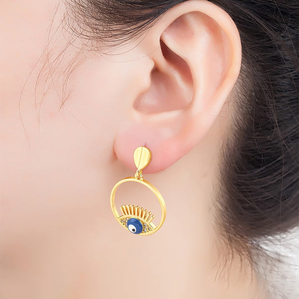 Fashion Shiny Rhinestone Evil Eye Drop Earrings for Women