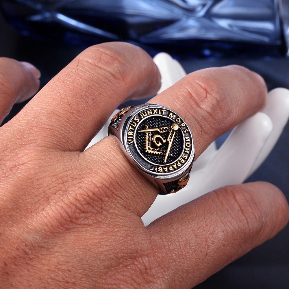 Vintage Letter G Stainless Steel Masonic Ring For Men