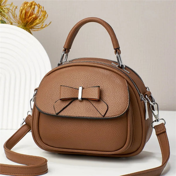 Casual Cute Bowknot New Fashion Ellipse Bag Solid Color Leather Simple Single-shoulder Crossbody Bag