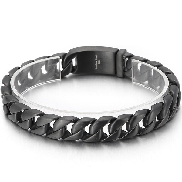 12MM Curb Chain On Hand Jewellery Polished Brushed 316L Stainless Steel Man Bracelet