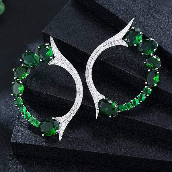 New Luxury Irregular Green Shiny CZ Round Earrings Fashion Romantic for Women