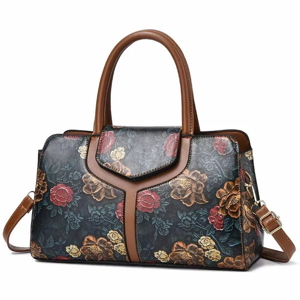 Fashion Shoulder Tote Bag for Women Retro Flower Pattern Portable Satchel