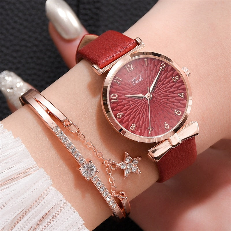 2pcs Set Luxury Women Bracelet Quartz Watches For Women Leather Watch