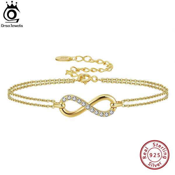 925 Sterling Silver CZ Infinity Adjustable Bracelet For Women