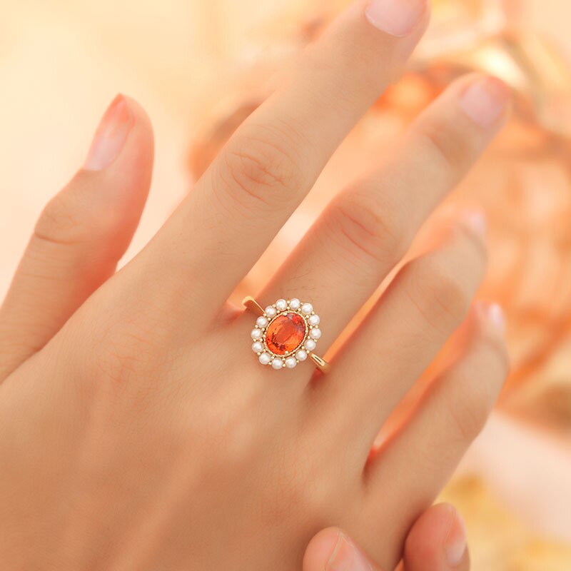 Original new S925 silver orange ruby oval ladies ring