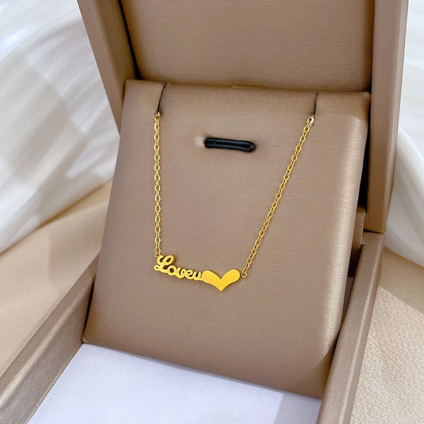 Gold Color Letter Love Personality Necklace Heart Pendant Necklace Couple Lady Girl