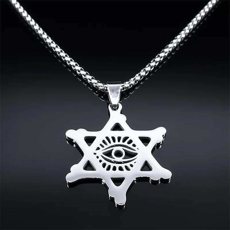 Israel Jewish Hexagram Hebrew Devil Eye Pendant Necklace