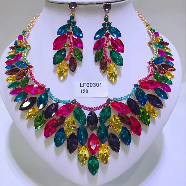 African Dubai Necklace  Crystal Bridal Earrings Necklace Set