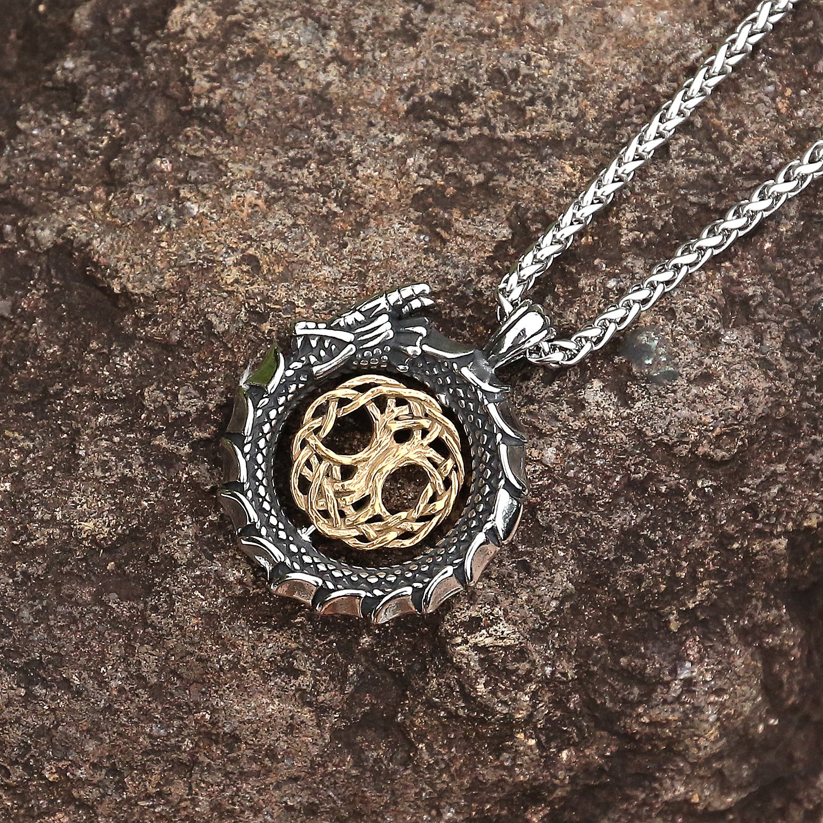 Jormungandr Surrounds Yggdrasil Rotating Pendant