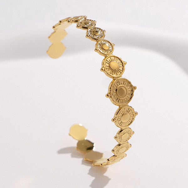 Gold Plated Open Bracelet Bohemian Vintage Sunflower Adjustable Bangle For Women