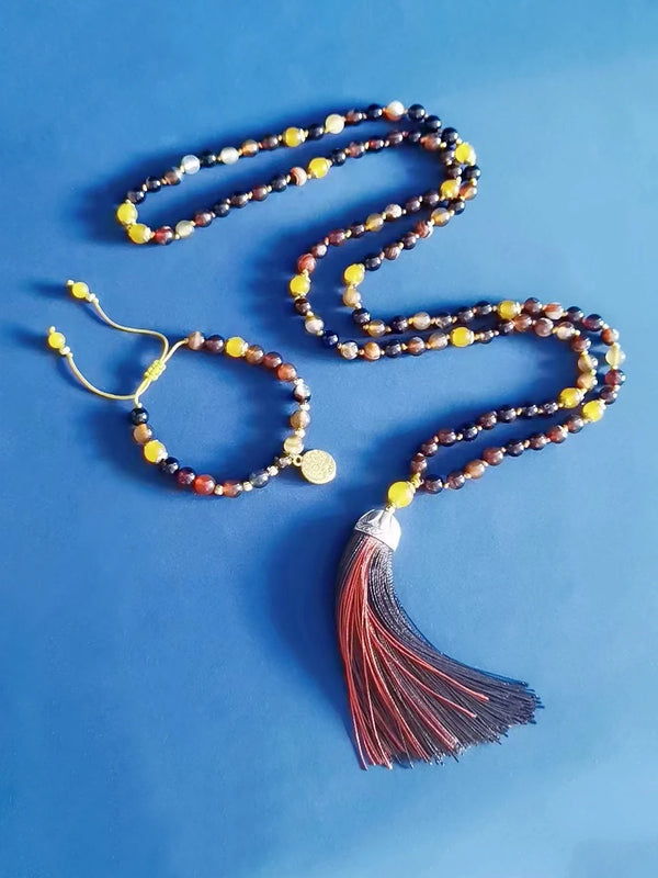 108 Mala Bead Necklace Knot necklacen with tassels for Women