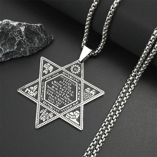 Hexagram Pendant Necklace for Women Men Stainless Steel Star of David Solomon