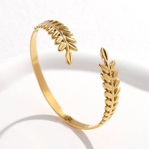 Gold Plated Bracelet Fashion Personality Leaf  Shaped Open Adjustable Bangle For Women