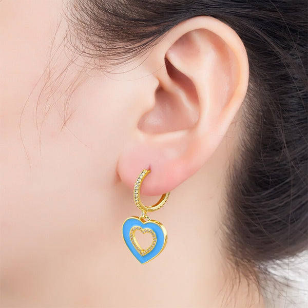 Romantic Fashion Zircon Heart Shape Pendant Hoop Earrings for Women