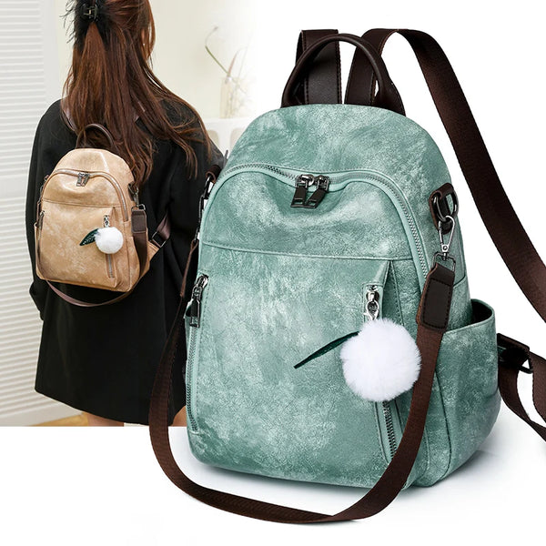 New Anti-theft Leather Backpack Women Vintage Shoulder Bag