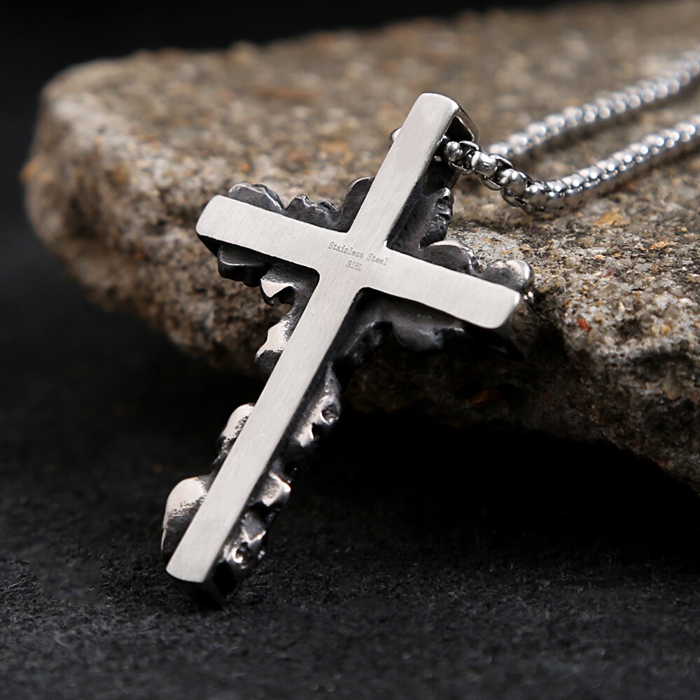 Gothic Men's Vintage Stainless Steel Cross Pendant Necklace