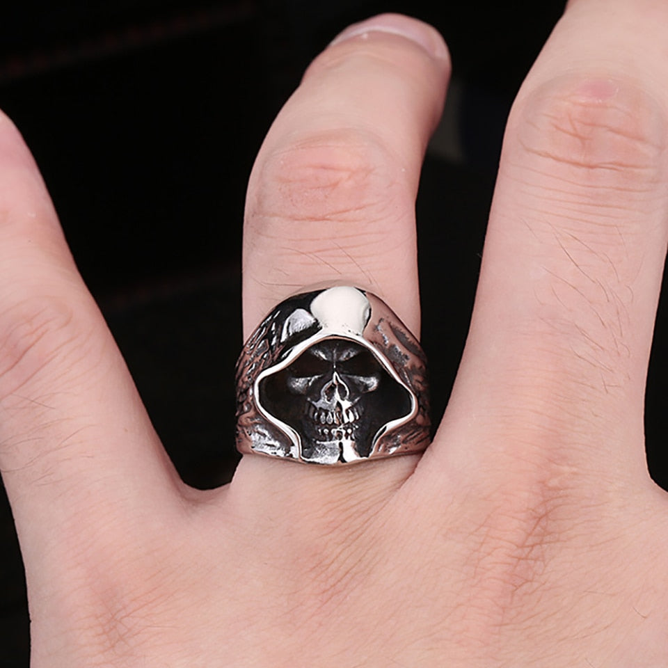 Gothic Vintage Stainless Steel Death Skull Ring For Men