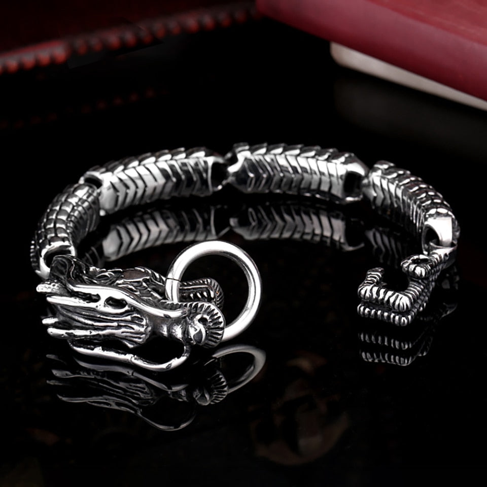 Vintage 316L Stainless Steel Dragon Head Handmade Bracelet For Men