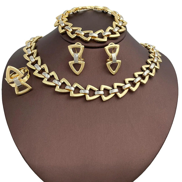 Italian 18K Gold Plated Jewelry Two Tone Color Necklace Set