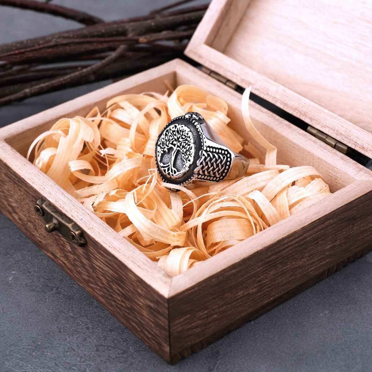 316L Stainless Steel Viking Tree of Life Yggdrasil Ring for Men