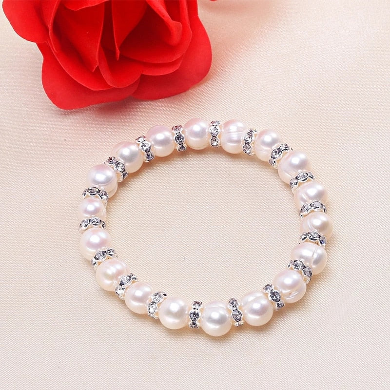 White 8-9mm Baroque Natural Freshwater Pearl Strand Bracelet For Women