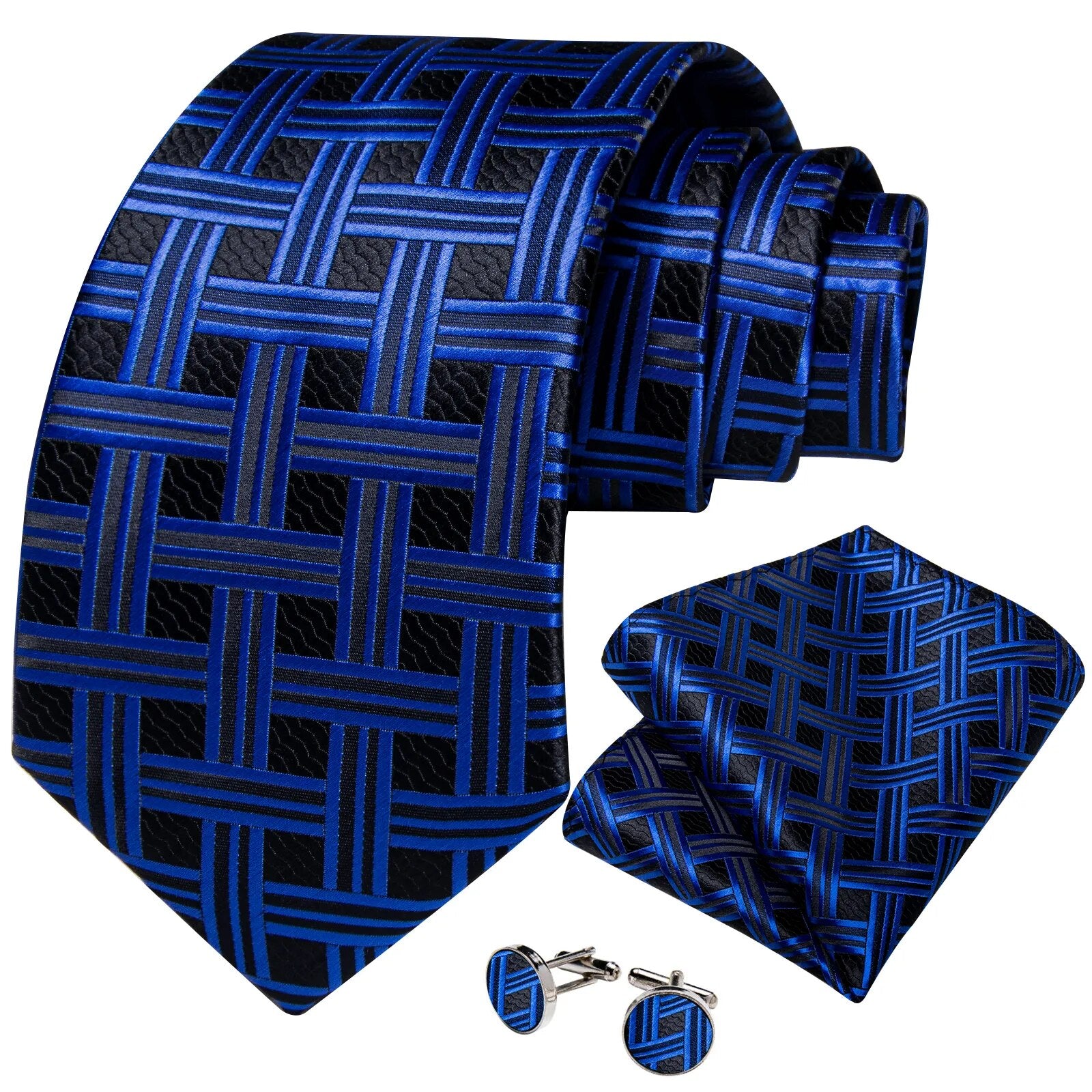 Novelty Blue Plaid Striped Silk Ties for Men