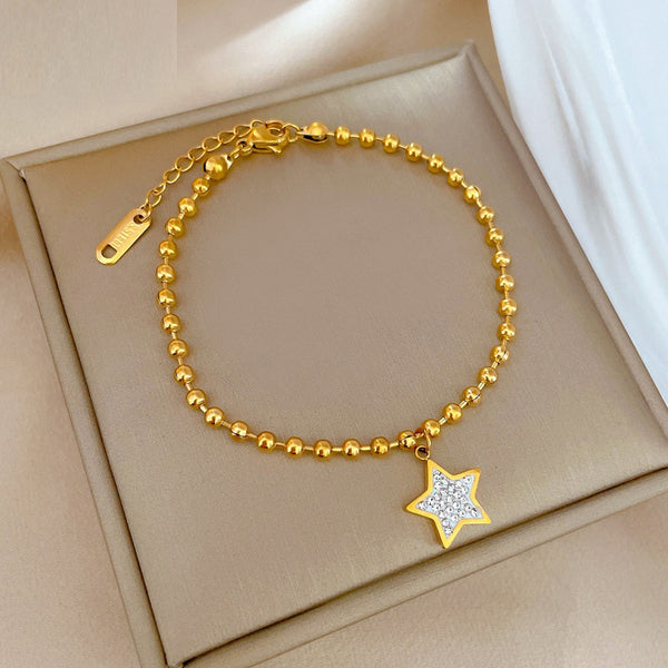 Gold Plated Bead Temperament Star Pendant Bracelet for Women