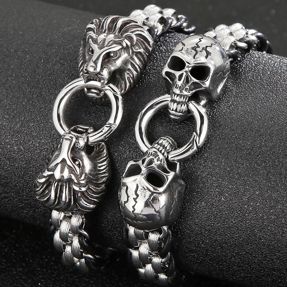 Goth Skull Lion Head Chain Man Bracelet Homme For Men