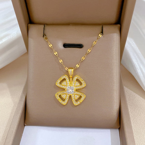 Gold Color Full Crystal Windmill Flower Pendant Necklace Temperament Gift For Women