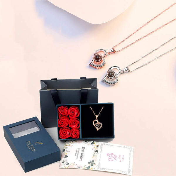 100 Languages I Love You Necklace With 6 Roses Luxury Gift Box For Girlfriend