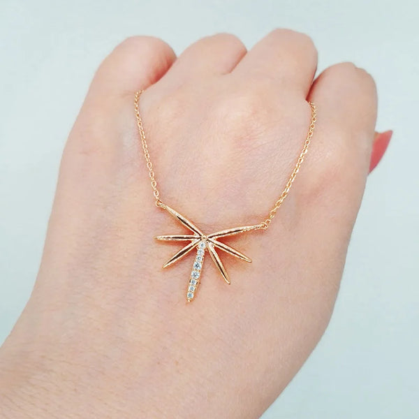 crystal leaf pendant necklace for women rose gold silver color chain